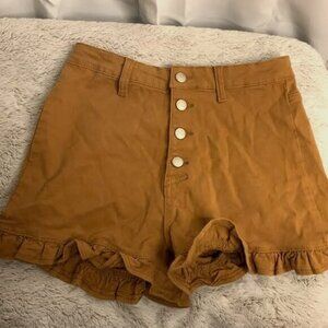 Listicle Rust Denim Shorts with Ruffles, S